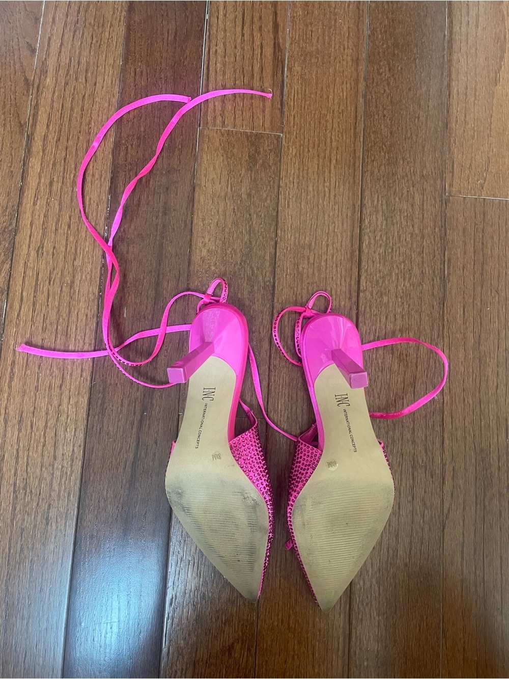 INC International Concepts Hot Pink Rhinestone Lace-Up Pointed Heels - Picture 4 of 5